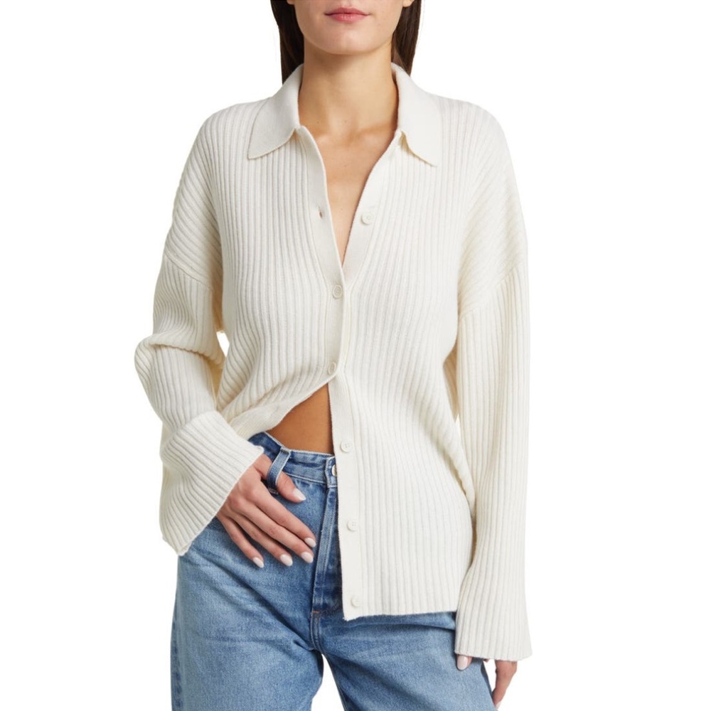Reformation Fantino Cashmere Blend Cardigan in Gossamer